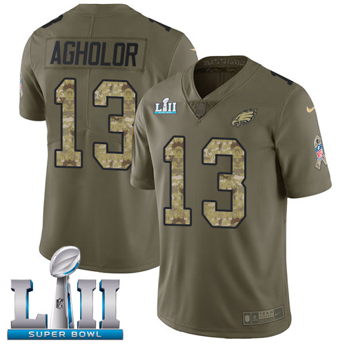 Nike Eagles #13 Nelson Agholor Olive/Camo Super Bowl LII Men's Stitched NFL Limited Salute To Service Jersey - Click Image to Close